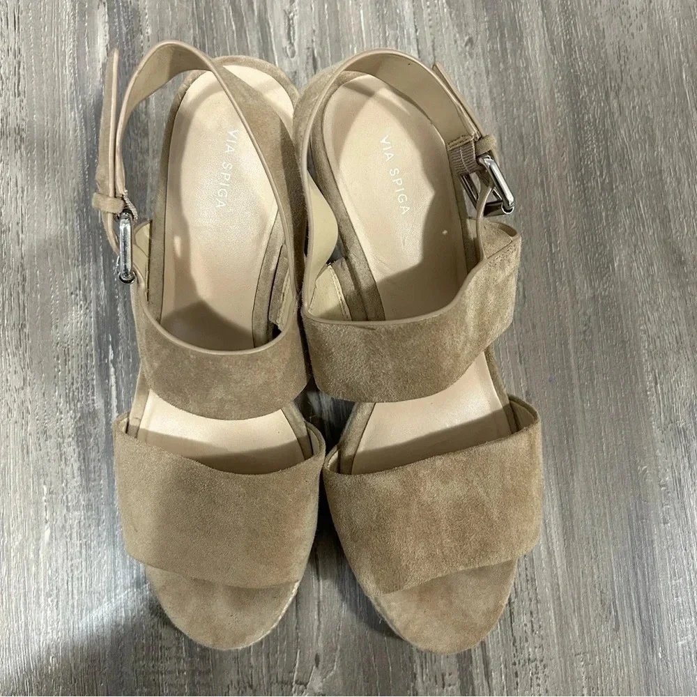 Via Spiga Tan Leather Suede Espadrille Sandals​